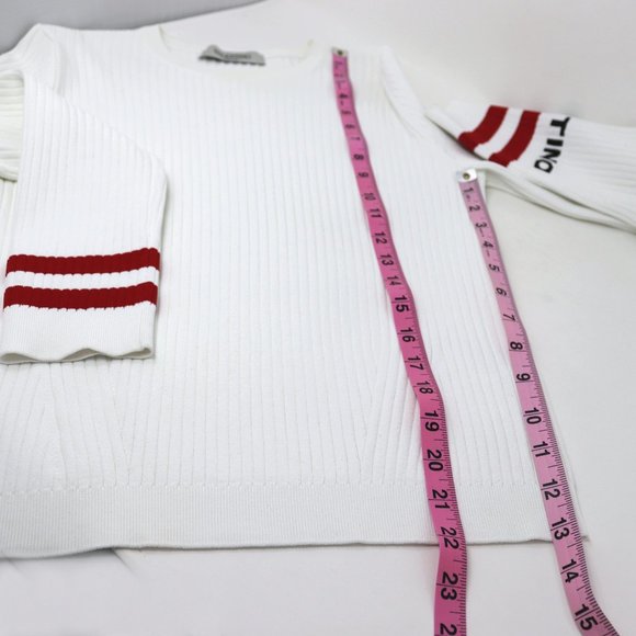 VALENTINO Logo & Stripes Cuff Rib Knit Sweater Top - Picture 15 of 15